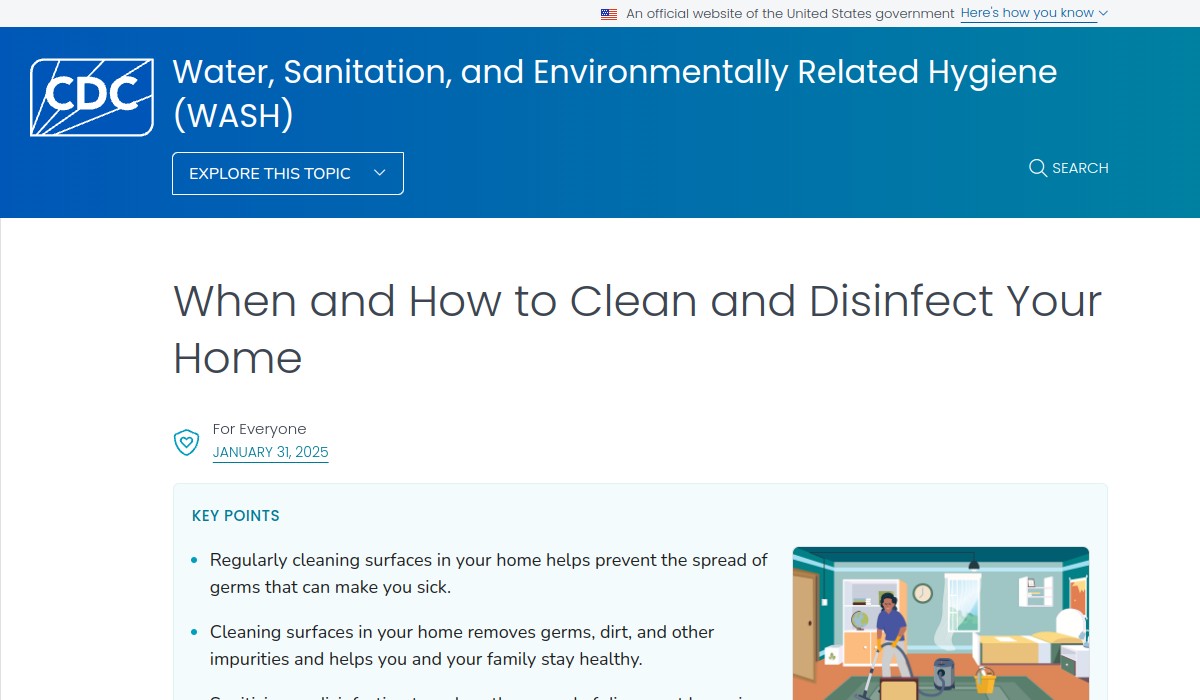 Screenshot of When and How to Clean and Disinfect Your Home on cdc.gov